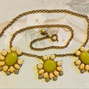 gold crystal statement necklace J. Crew signed jewelry  flower gold rhinestone